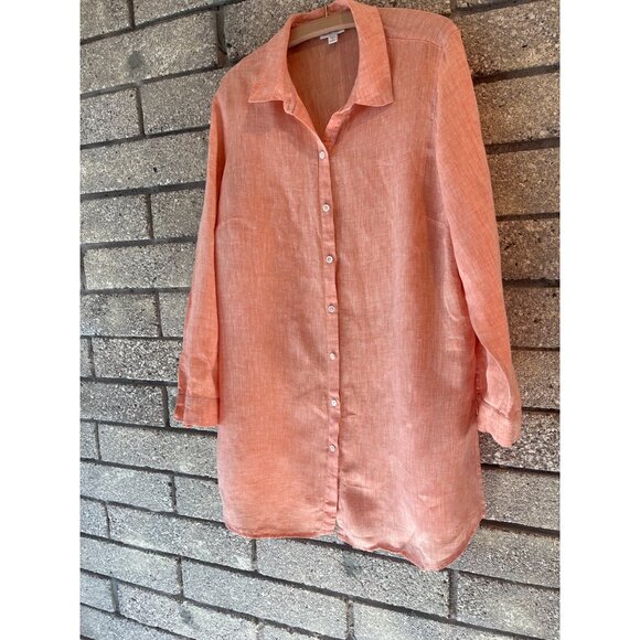 J. Jill Womens Coral Button-Up Linen Tunic Top 1X - Picture 2 of 9